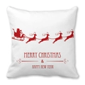 Housse de coussin Noël blanche avec motif traîneau du Père Noël et rennes rouges - Texte de Noël et Nouvel An Rouge (5)