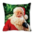 Christmas cushion cover featuring retro Santa Claus art and 'Believe' typography - Vintage Oil Paint Believe Style (2)