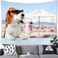 Beagle dog beach cocktail wall tapestry made of soft polyester hanging in a modern living room - 100cmx70cm / Beagle Beach Cocktail Style (7)