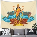 Goddess Lakshmi wall tapestry on cream fabric with lotus and gold coin motifs - Gold Coins Wave Goddess Style (100x70 Peach Skin) / 100x70(Peach Skin)