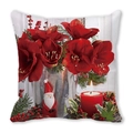 Christmas cushion with red amaryllis, Santa ornament and candles on white background - Deep Red Amaryllis and Candle (39)