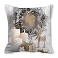 Detail of Christmas pillow cover with candles, wreath, and wooden reindeer decorations - Nordic Christmas Kraft Gift Box (37)