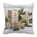 Detail of Christmas peach skin pillow cover with Nordic winter reindeer and pine design - Nordic Winter Woodcarving (35)