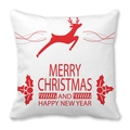 Housse de coussin Merry Christmas avec renne rouge sur tissu peau de pêche blanc - Souhaits de Renne et Houx Rouge (6)