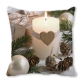 Detail of Christmas cushion cover with candle, pine cones, and rustic gift box decor - Wooden Heart and Gift Elements (27)