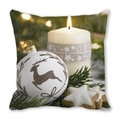 Detail of Christmas cushion cover with reindeer ornament, candle, and pine needles - Reindeer Silhouette Xmas Ball (26)