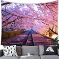 Tapisserie murale chemin de fer et fleurs de cerisier rose au-dessus d'un canapé - 100x70(Peau de Pêche) / Paysage Esthétique du Chemin de Fer Sakura