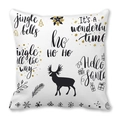 Détail de la taie d'oreiller de Noël avec silhouettes de rennes et vœux dorés festifs - Style Collection d'Éléments de Noël Noir Or Base Blanche (35) / 45x45cm
