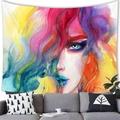 Vibrant watercolor portrait tapestry hanging above a modern sofa for wall decor - 150cmx150cm / Colorful Watercolor Art (6)