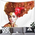 Artistic watercolor portrait tapestry with floral afro design in modern living room setting - 150cmx150cm / Afro Red Flower Woman Portrait (1)