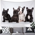 French Bulldog puppy watercolor printed tapestry hanging above a grey sofa - 150x100(Peach Skin) / Four French Bulldog Puppies Style