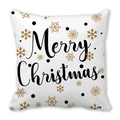 Détail de la housse de coussin en peau de pêche avec lettrage Merry Christmas et flocons - Style à Pois Flocon de Neige Noir Blanc Or (36) / 45x45cm