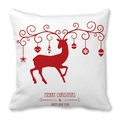 Housse de coussin de Noël blanche avec silhouette de renne rouge et vœux de fête - Décorations de Renne à Volutes Rouges (8)