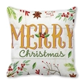Federa per cuscino quadrata in pelle di pesca con stampa Merry Christmas e ghirlanda di agrifoglio - 45*45cm / Testo Natalizio Artistico Bianco Sporco (14)