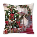 Quadratischer Weihnachtskissenbezug mit festlichem Baum und roter Schleife Motiv - Weihnachtsbaum Geschenkbox Vollfarbe (7) / 45x45 cm