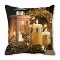 Merry Christmas peach skin square cushion cover with lantern and reindeer print - Golden Reindeer and Wood Lantern (22)