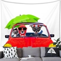 Whimsical watercolor tapestry featuring dogs in a red convertible with a green umbrella - 150x100(Peach Skin) / Dogs Driving Red Convertible with Umbrella Style