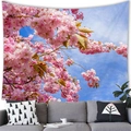 Tapisserie de fleurs de cerisier et ciel bleu pour décoration murale de salon moderne - 100x70(Peau de Pêche) / Sakura de Paysage Réel et Ciel Azur