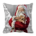 Christmas pillow cover featuring Santa and golden retriever puppy in oil painting style - Santa with Golden Retriever (4)