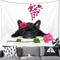 Bully dog wall tapestry with pink roses and hearts above a grey fabric sofa - 100cmx70cm / French Bulldog Rose Petals Style (9)