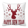 Housse de coussin en peau de pêche avec silhouette de renne rouge et texte Happy New Year - Slogan Nouvel An Renne Rouge Foncé (9)
