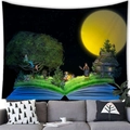 Tapisserie livre magique avec forêt et lune jaune sur canapé gris moderne - 100cmx70cm / Forêt De Livres Au Clair De Lune (4)