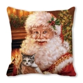 Christmas pillowcase with Santa holding a kitten by the fireplace, watercolor style - Santa Holding Cat (5) / 18x18 Inch
