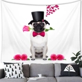 Romantic pug tapestry with gentleman hat and pink roses for home wall decor - 100cmx70cm / Pug Heart Rose Style (10)