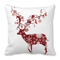 Housse de coussin de Noël carrée avec motifs de rennes, flocons et fleurs rouges - Imprimé Silhouette Cerf Flocon (10)