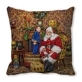 Detailed view of Merry Christmas peach skin cushion showing Santa and oil painting texture - Retro Fireplace Boy (39)