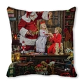 Merry Christmas peach skin pillow featuring Santa Claus and kids in vintage oil painting style - Toy Workshop Interaction (29)