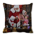 Close-up of Santa Claus and girl oil painting print on peach skin pillowcase - Girl Drinking Tea in Workshop (38)