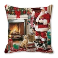 Christmas cushion with oil painting Santa Claus, golden retriever, and cat design - Cute Pets and Fireplace (28)