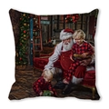Detail of Christmas pillow cover with realistic oil painting of Santa and children - Plaid Pajama Interaction (37)