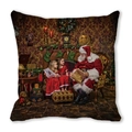 Close-up of Merry Christmas peach skin throw pillow case with Santa Claus fireplace print - Showing Gifts (26)