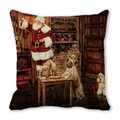 Detail of Christmas throw pillow featuring Santa Claus and puppies in a workshop - Santa and Spaniels (35)