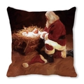 Detail of oil painting style Christmas pillow cover featuring Santa Claus and baby Jesus - Holy Child in Manger (17)