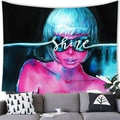 Pop art wall tapestry with blue-haired woman and Shine typography for home decor - 150cmx150cm / Blue Short Hair Sunglasses (4)