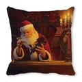 Detail of Christmas pillowcase showing Santa Claus repairing a toy train on peach skin fabric - Indoor Toy Repair (18)
