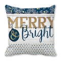 Federa per cuscino natalizio Merry & Bright in pelle di pesco con fiocchi dorati - 45*45cm / Blu e Oro Merry & Bright (16)