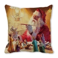 Macro detail of Christmas pillow cover showing oil painting style Nativity scene art - Nativity Painting (21)