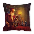 Detail of Christmas peach skin pillow cover with Santa and Nativity oil painting print - Watching the Holy Child (22)