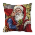 Christmas pillow cover with watercolor Santa and girl oil painting style design - Girl Kissing Santa (6) / 18x18 Inch