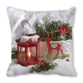 Christmas peach skin pillow case featuring vintage lantern and red reindeer ornament - Red Lantern Reindeer Snow Scene (2)
