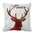 Housse de coussin Noël avec texte Peace et renne à carreaux sur fond bois - Renne à Carreaux Rouge et Noir Peace (11)