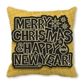 Housse de coussin de Noël quadrillée gingembre avec texte Merry Christmas doré - Style Festif Noir Or Grille Curcuma (40) / 45x45cm
