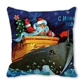 Retro Soviet style Merry Christmas pillow cover featuring Arctic nuclear icebreaker art - Soviet Style Santa Clipper (34)