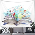 Watercolor magic book map tapestry hanging on white wall above modern grey sofa - 150x100(Short Plush) / Navigation Path Map (7)
