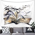 Artistic watercolor open book tapestry with flying birds and feathers for wall decor - Vintage Feather (6)