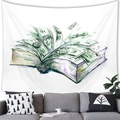 Detail of artistic watercolor tapestry with money flying out of an open book above sofa - Financial Wealth (3)